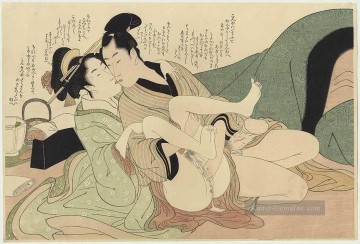 Nacktheit Werke - Junge Kurtisane mit ihrem Liebhaber Kitagawa Utamaro Sexuell